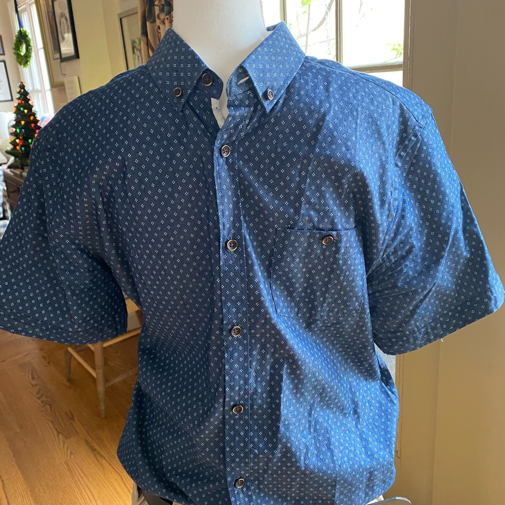 7 Diamonds Navy Patterned Button Down Shirt